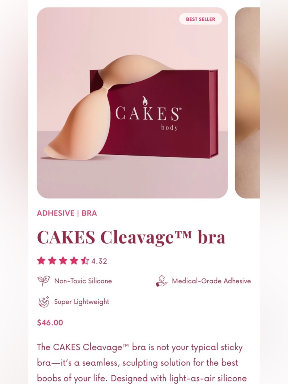 NEW-CAKES Cleavage™ Adhesive Bra - Nude-XL